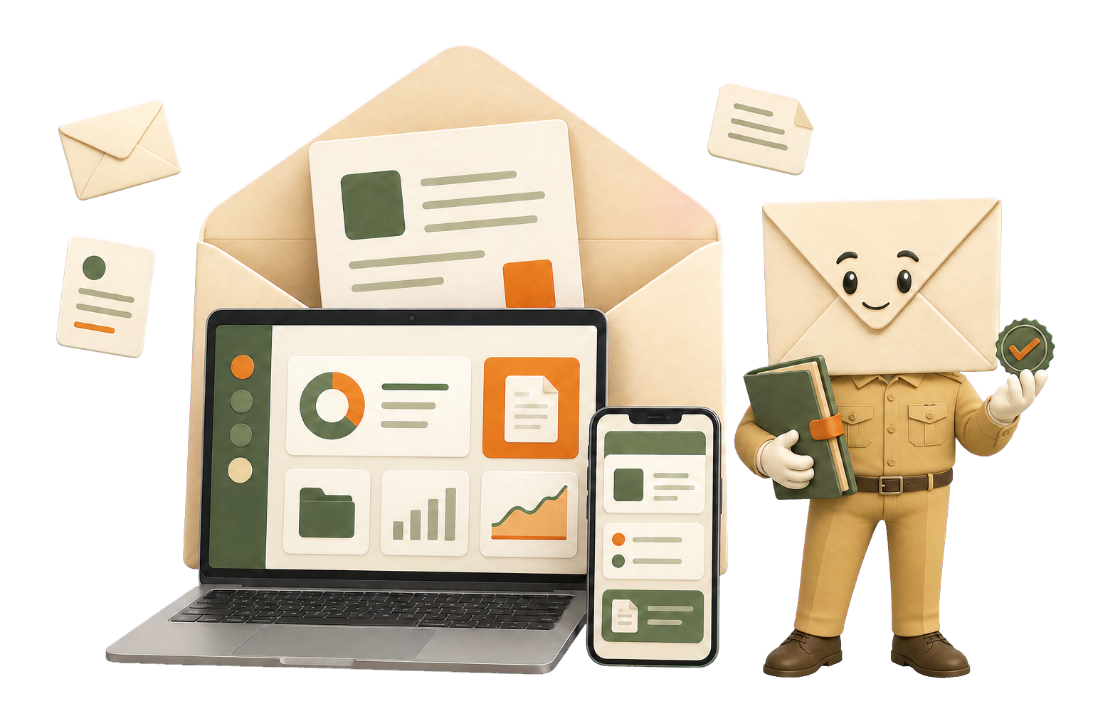 Maskot Smart Office bersama perangkat layanan digital
